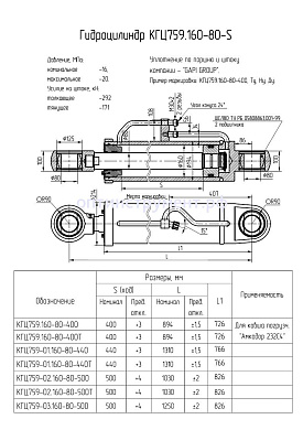 Гидроцилиндр для ковша погрузчика "Амкодор 232С4" КГЦ 759-01.160-80-440