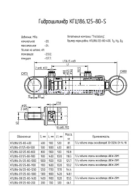 Гидроцилиндр подъема стрелы, опор экскаваторов КГЦ 186.125-80-800